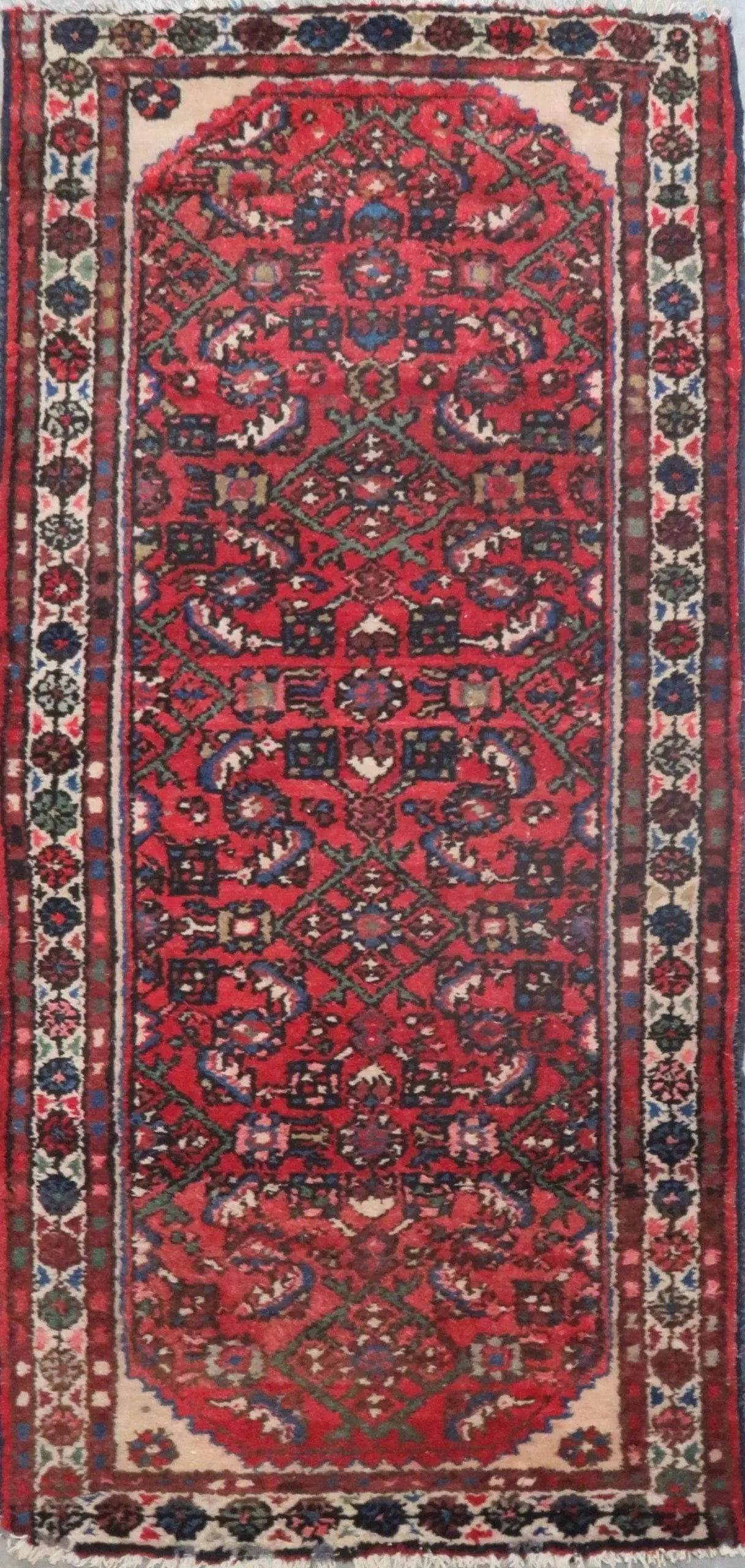 One Of The Kind Hand-Knotted Persian Wool Rug _ Luxurious Vintage Design, 5'5" x 2'6", Artisan Crafted
